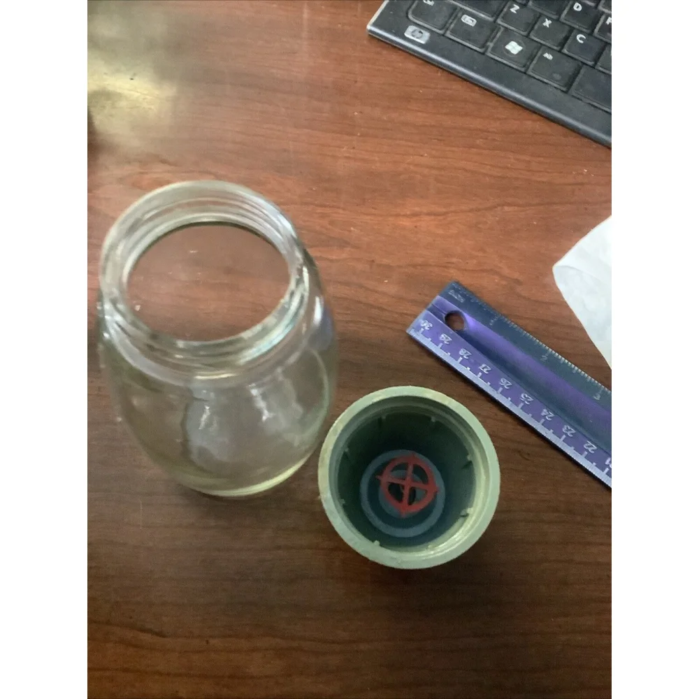 Vintage Toothpick Holder Gemco Glass With Bluegreen Plastic Lid Dispenser